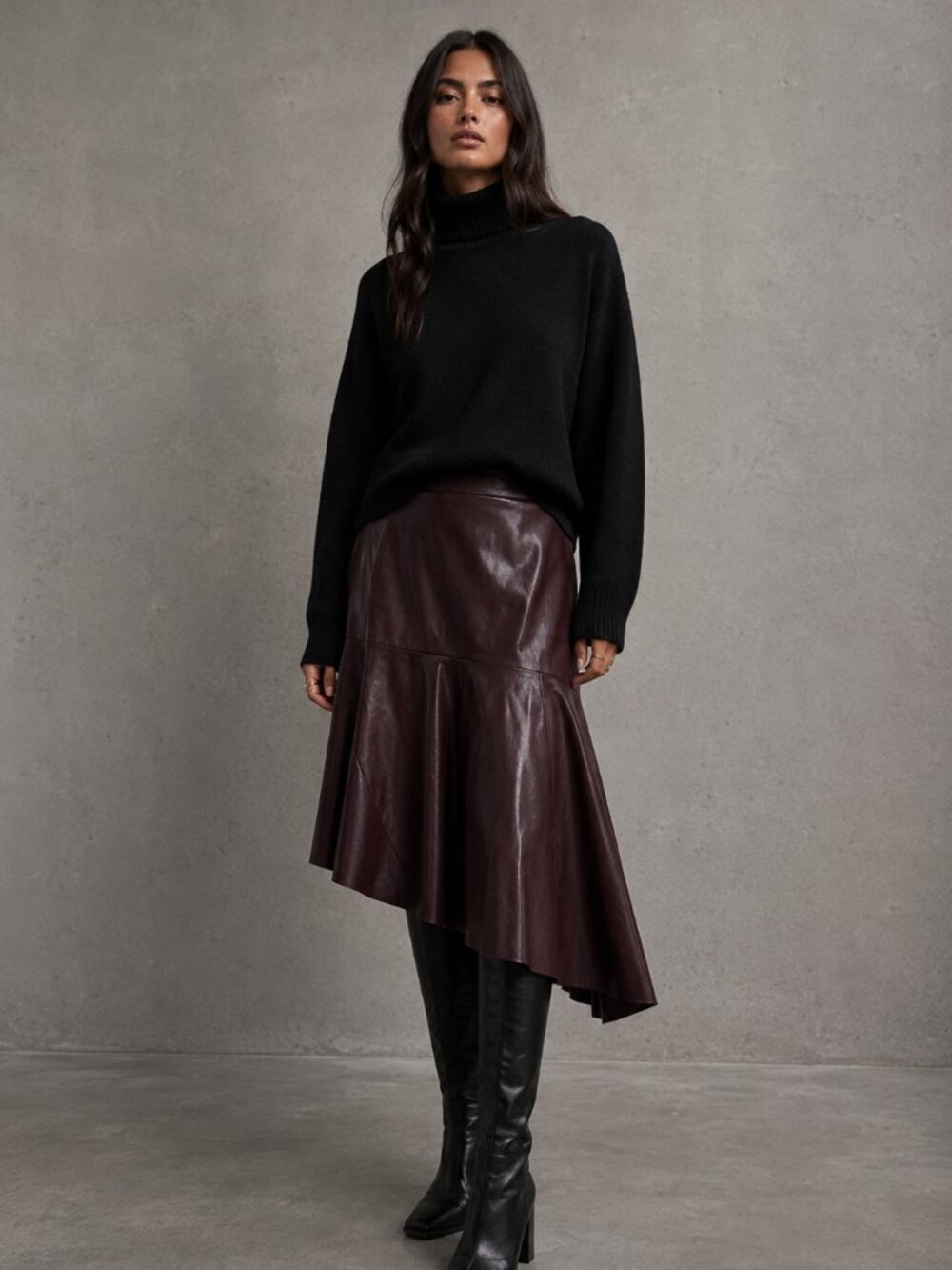 Scoop Burgundy Faux Leather Asymmetrical Midi Skirt XL 16–18